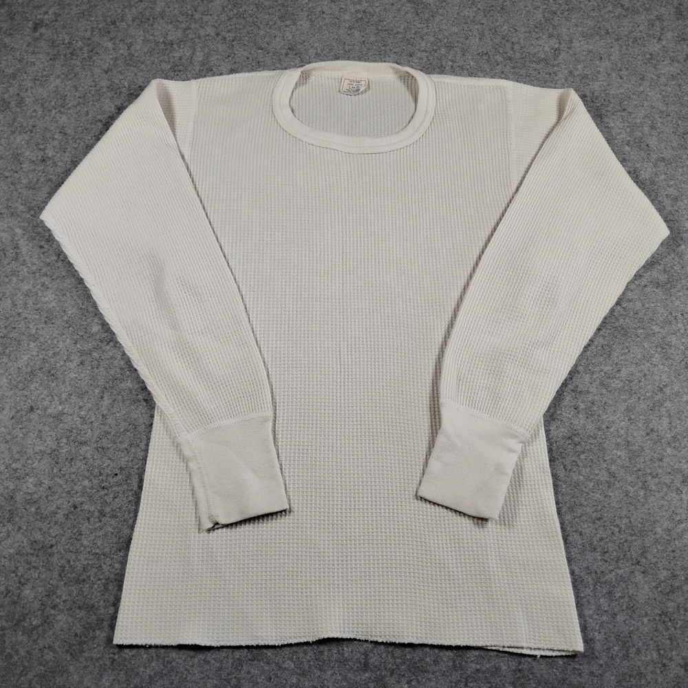 Vintage JE Morgan Thermal Shirt Mens Large Off White Waffle Knit Long John USA‎
